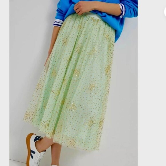 ANTHROPOLOGIE Sydney Shimmer Tulle Midi Skirt Mist green Gold glitter skirt - Picture 2 of 10